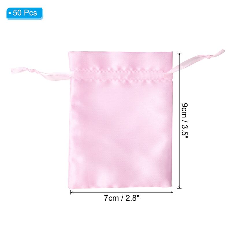 50Pcs 3"x4" Satin Bags Wedding Favor Bags Drawstring Gift Bags - Pink