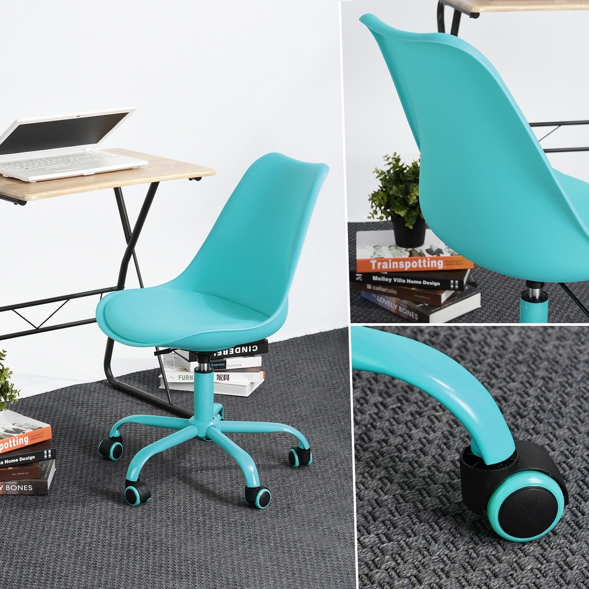 Modern Swivel Desk Chair, Office Chair, Waterproof and Silent PU Wheel, Ergonomic PP Seat Cushion Desk Chairs - Blue