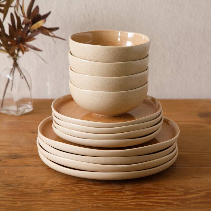 Gibson Elite Manila Bay 16-Piece & 12-Piece Stoneware Reactive Glaze Modern Artisan Dinnerware Set, Service for 4