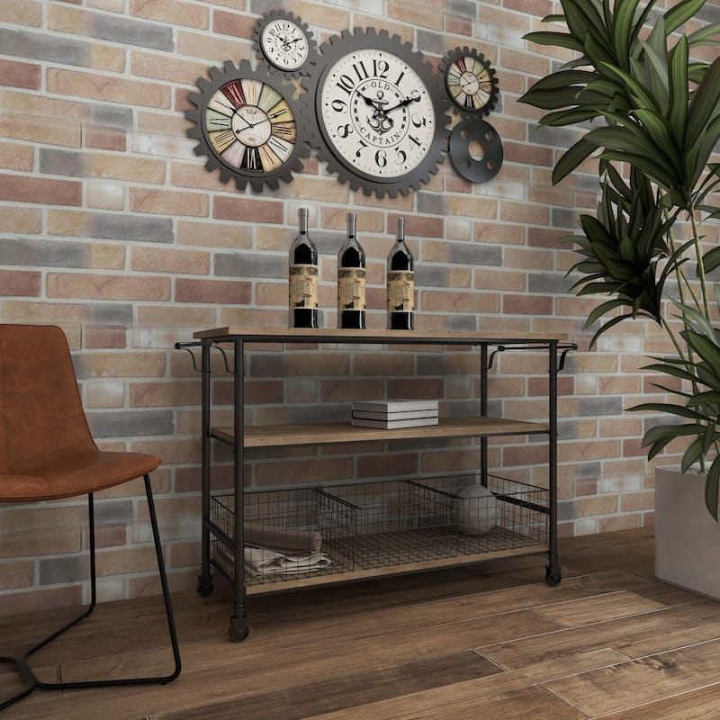Wood Rolling Cart 3 Drawers and 1 Shelf Storage Unit with Black Wire Baskets - Brown - Roche River Decor