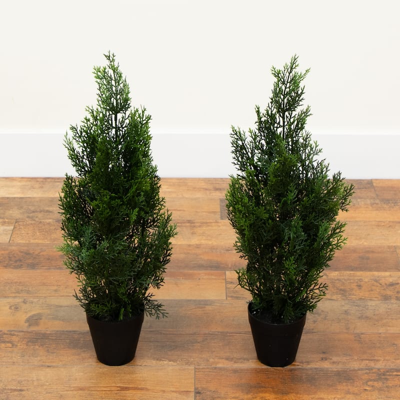 2ft. Artificial Cedar Pine Tree UV Resistant (Indoor/Outdoor) - Set of 2 Petite Holiday X-Mas Accents