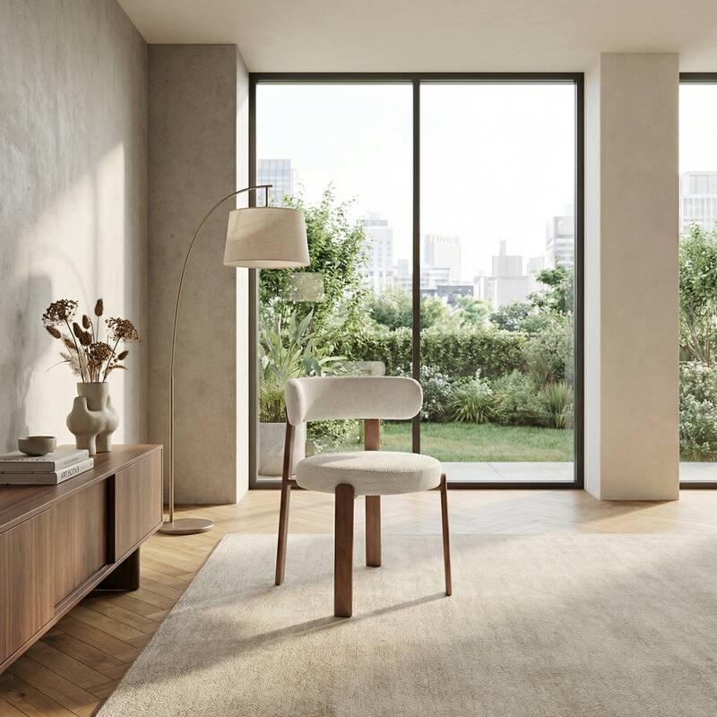 Upholstered Curved Back Wood-look Metal Frame 2pc Dining Chairs - N/A