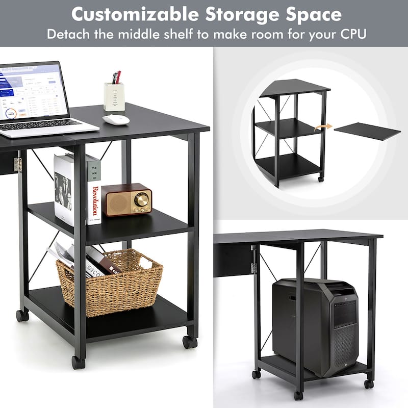Costway Rolling Computer Desk Folding Writing Office Desk Storage