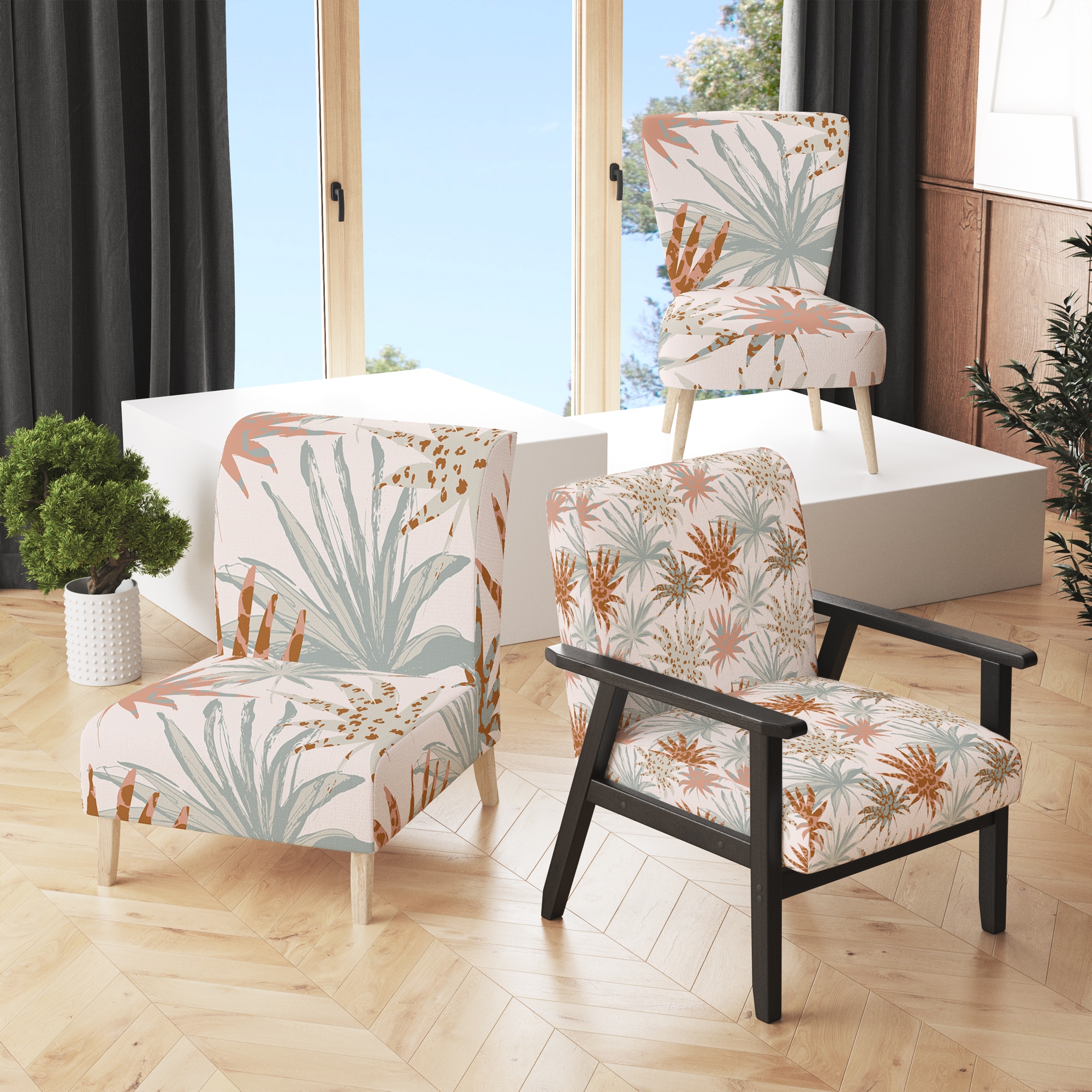 Designart Abstract Palm Leaves With Animal Print Ii Upholstered Patterned Accent Chair and Arm Chair On Sale Bed Bath Beyond 37384044