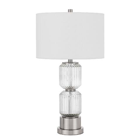 28 Inch Fluted Glass Base Table Lamp, Dimmer, Clear - 6 L X 16 W X 18 H Inches