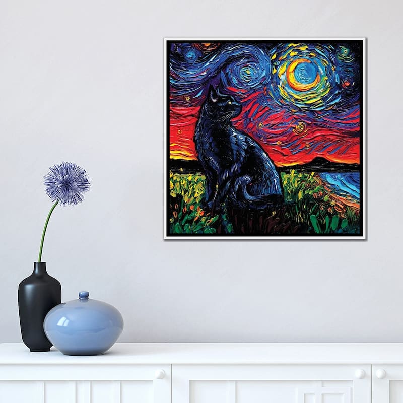 iCanvas "Black Cat Night II" by Aja Trier Framed Canvas Print