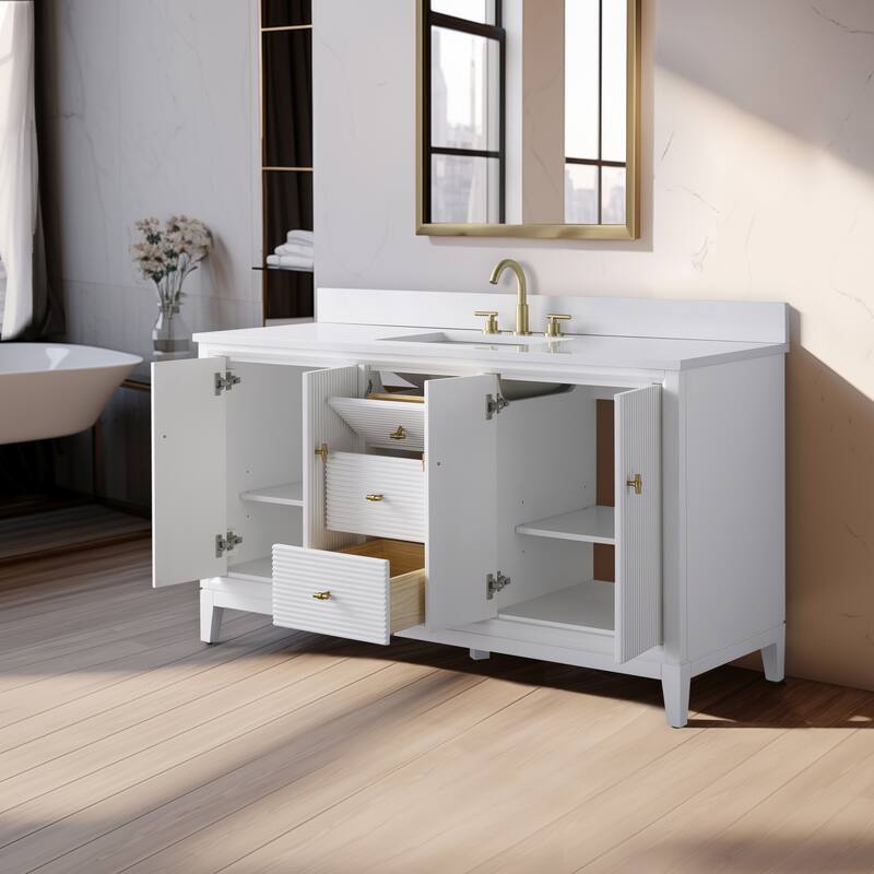Vanity Art 60" Freestanding Bathroom Vanity with Engineered Marble Top and Sink