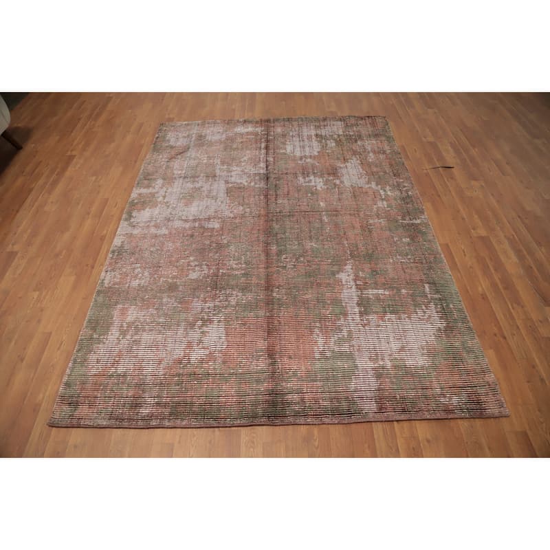 Hand Knotted Oriental Viscose Silk Carpet Modern Abstract Oranges & Rust Abstract Area Rug - 7' 10'' X 5' 11''