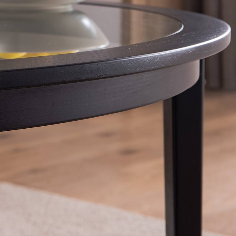 Round Coffee Table With Glass Top and Storage