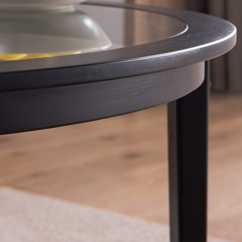 Round Glass Top Solid Wood Storage Coffee Table