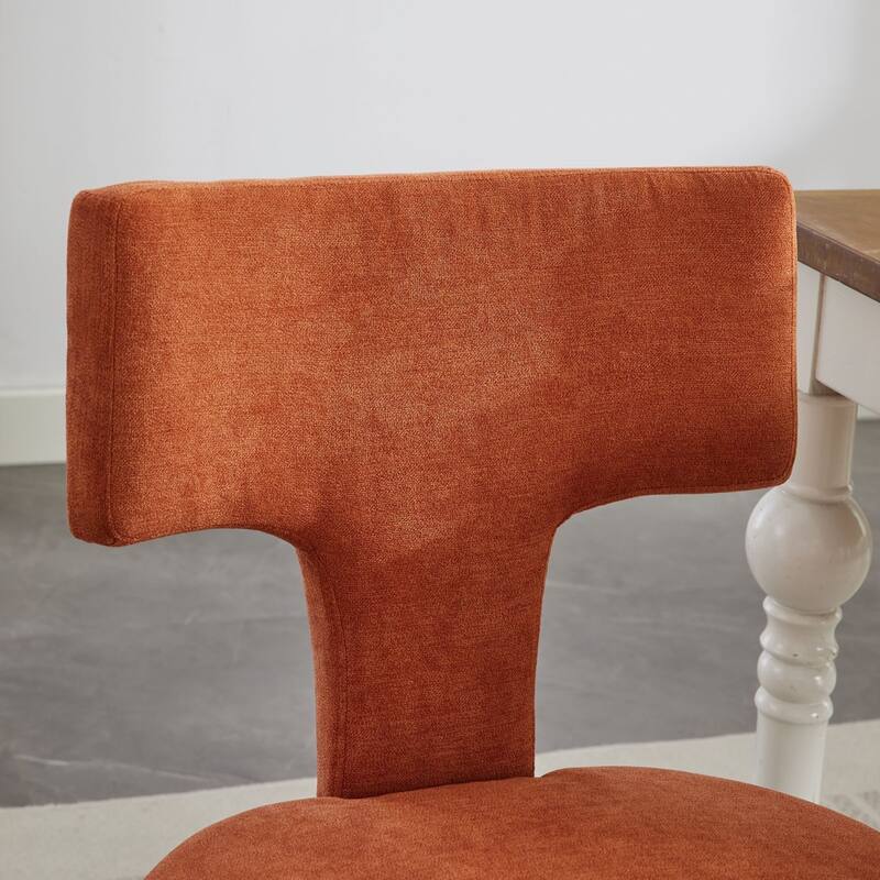 Modern Dining Chairs Set of 2, Linen Fabric Upholstered Accent Chair Curved Backrest with Copper Nails Around