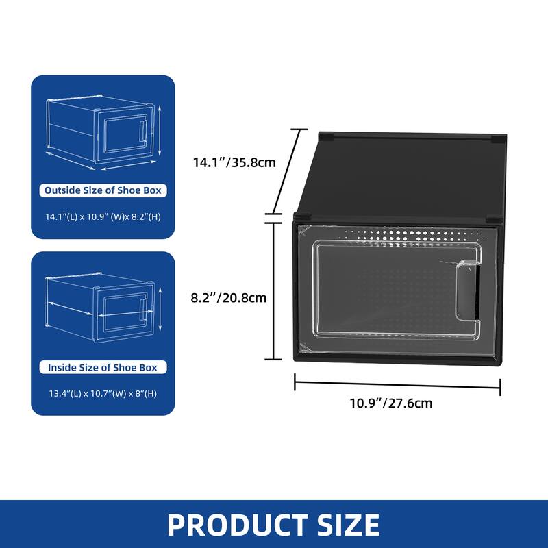 6/12/18 Pack Shoe Storage Box Plastic Stackable Shoe Organizer for Closet Foldable Sneaker Containers Bins Holders Racks