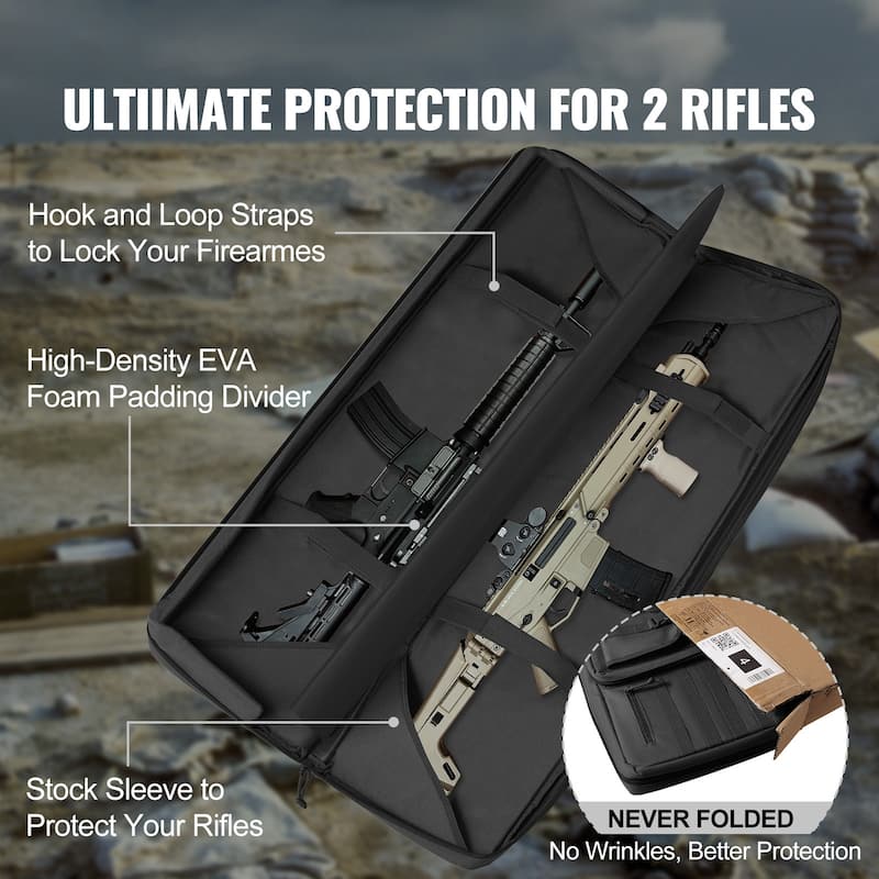 Rifle Bag, Tactical Double Long Gun Bag, Soft Rifle Case with Lockable Zipper, Portable Handle & Shoulder Strap