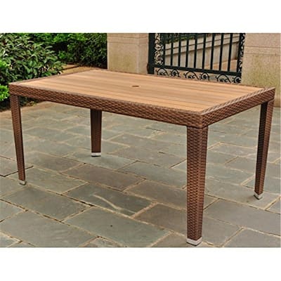 Outdoor Rectangular Dining Table - Resin Wicker Aluminum Table, 60" Patio Table with Umbrella Hole - 30