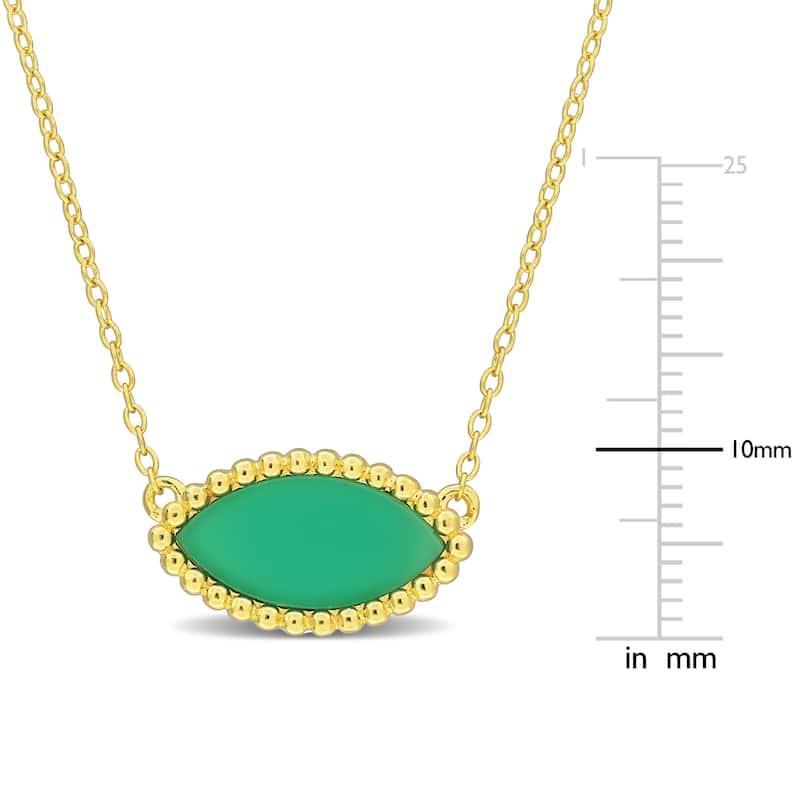 Miadora 3ct TGW Marquise Green Chalcedony Necklace Beaded Halo Yellow Silver