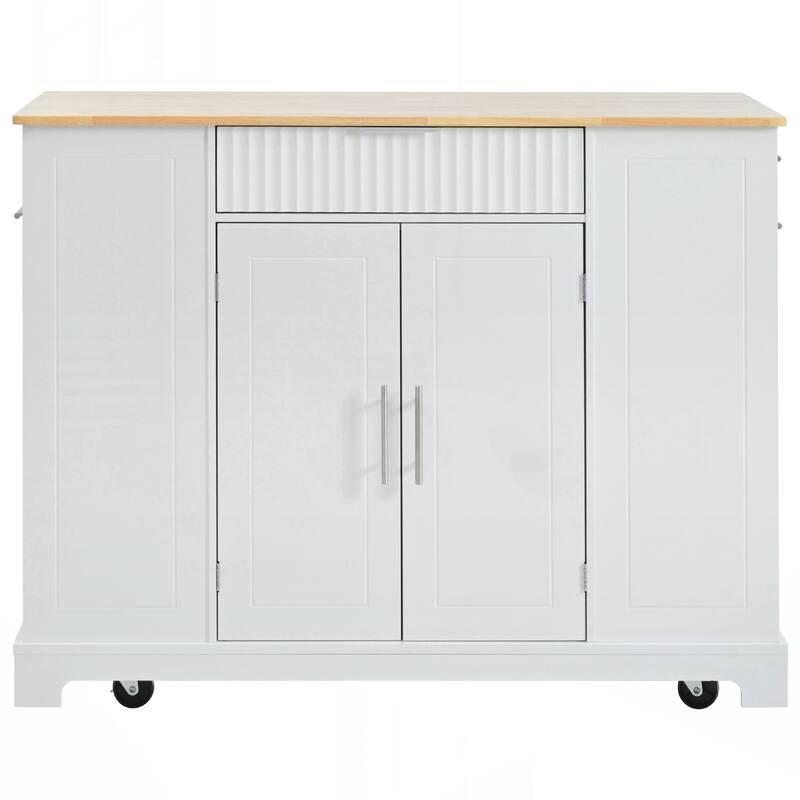 Kitchen Island with Trash Can Storage Cabinet, Power Outlet, Internal Storage Rack, Rolling Kitchen Islands on 5 Wheels