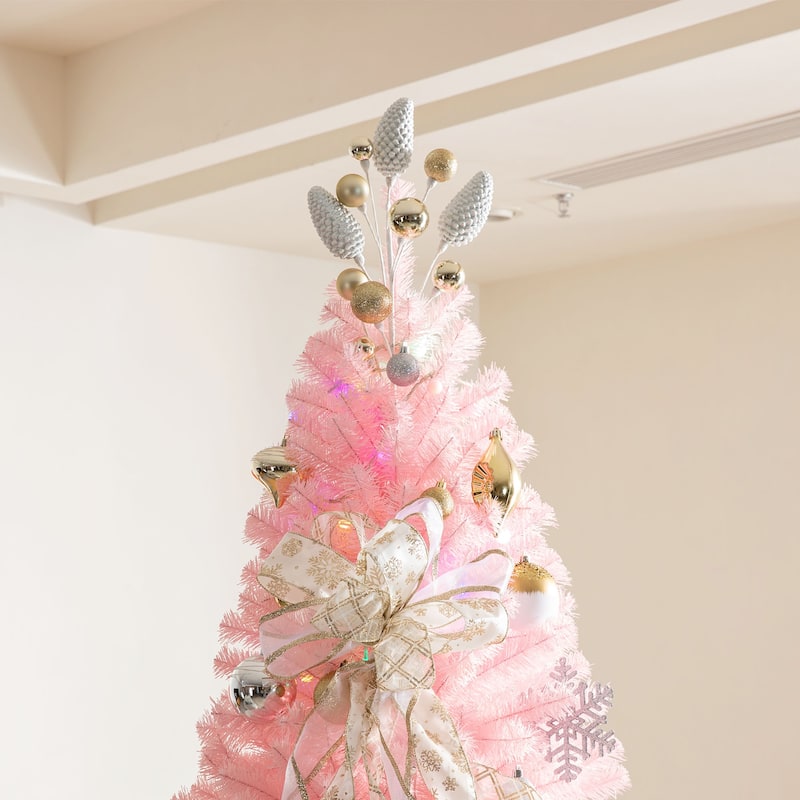 Glitzhome 191-Piece Glitter Ribbon Bow Gold Silver Ball Shatterproof Ornaments Xmas Tree Decor