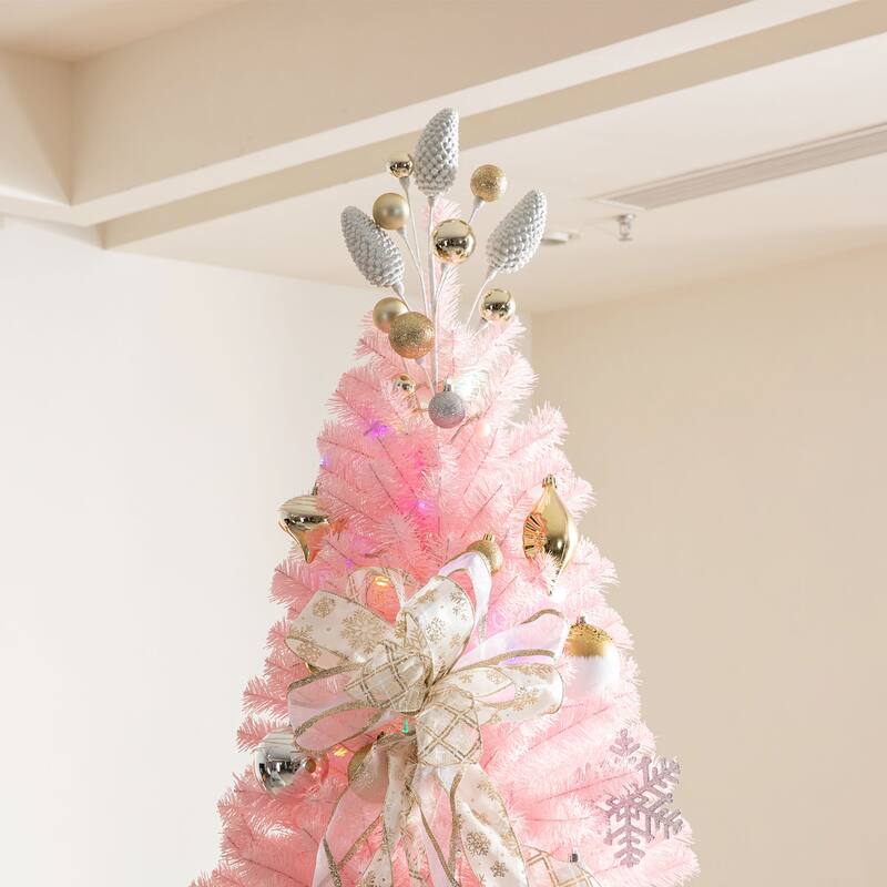 Glitzhome 4-Piece 24"H Pinecone Picks or Candy Ribbon Bow Christmas Tree Toppers