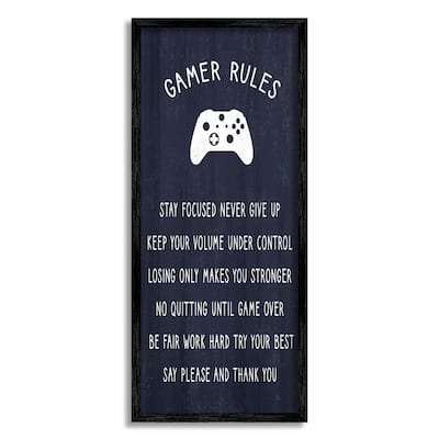 Stupell Blue Gamer Rules Motivational Phrases for Children Framed Wall Art