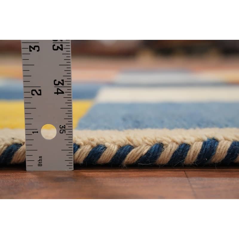 Hand Knotted Oriental 100% Wool Carpet Modern Geometric Multi-Colored Gabbeh Area Rug - 6' 7'' X 4' 9''