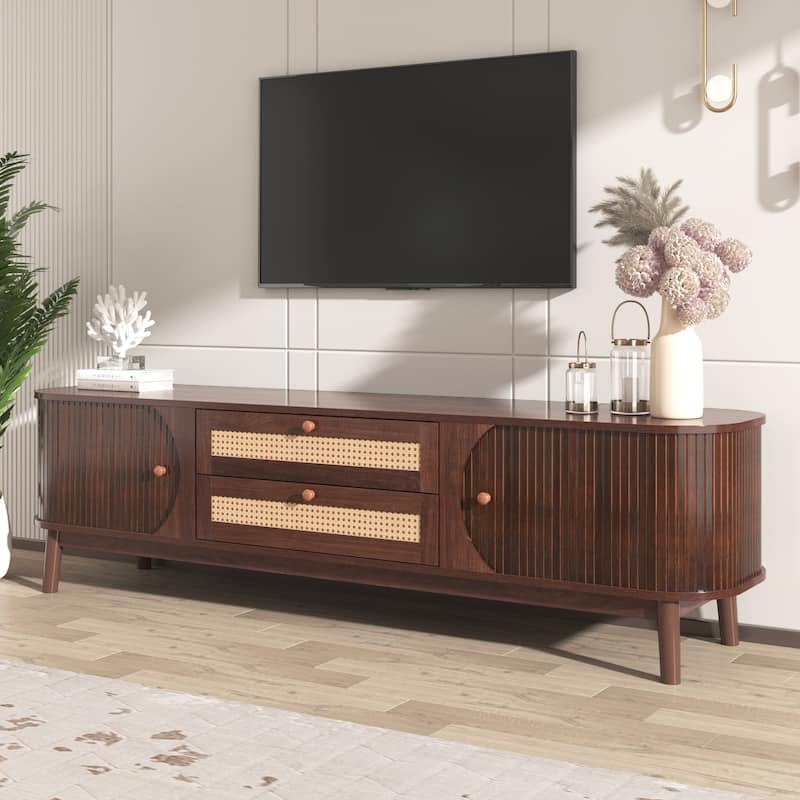 Modern Farmhouse Media Console, Entertainment Center - Natural Wood+Brown