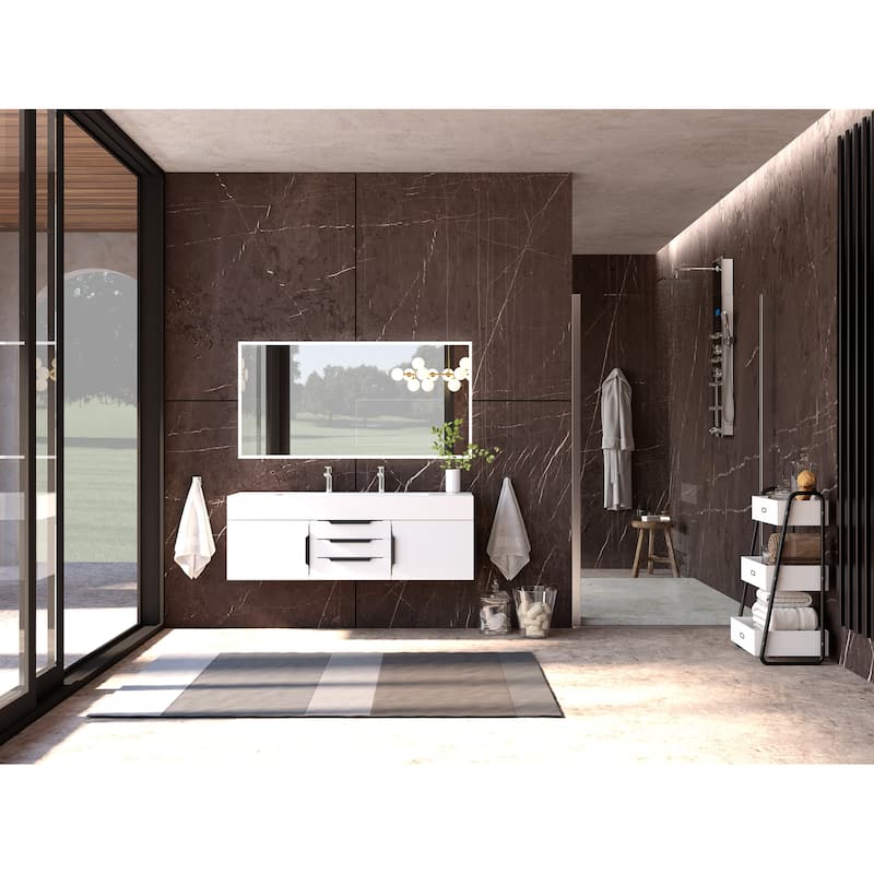 Nile 60" Wall Mounted Bathroom Vanity Set w/ White Top