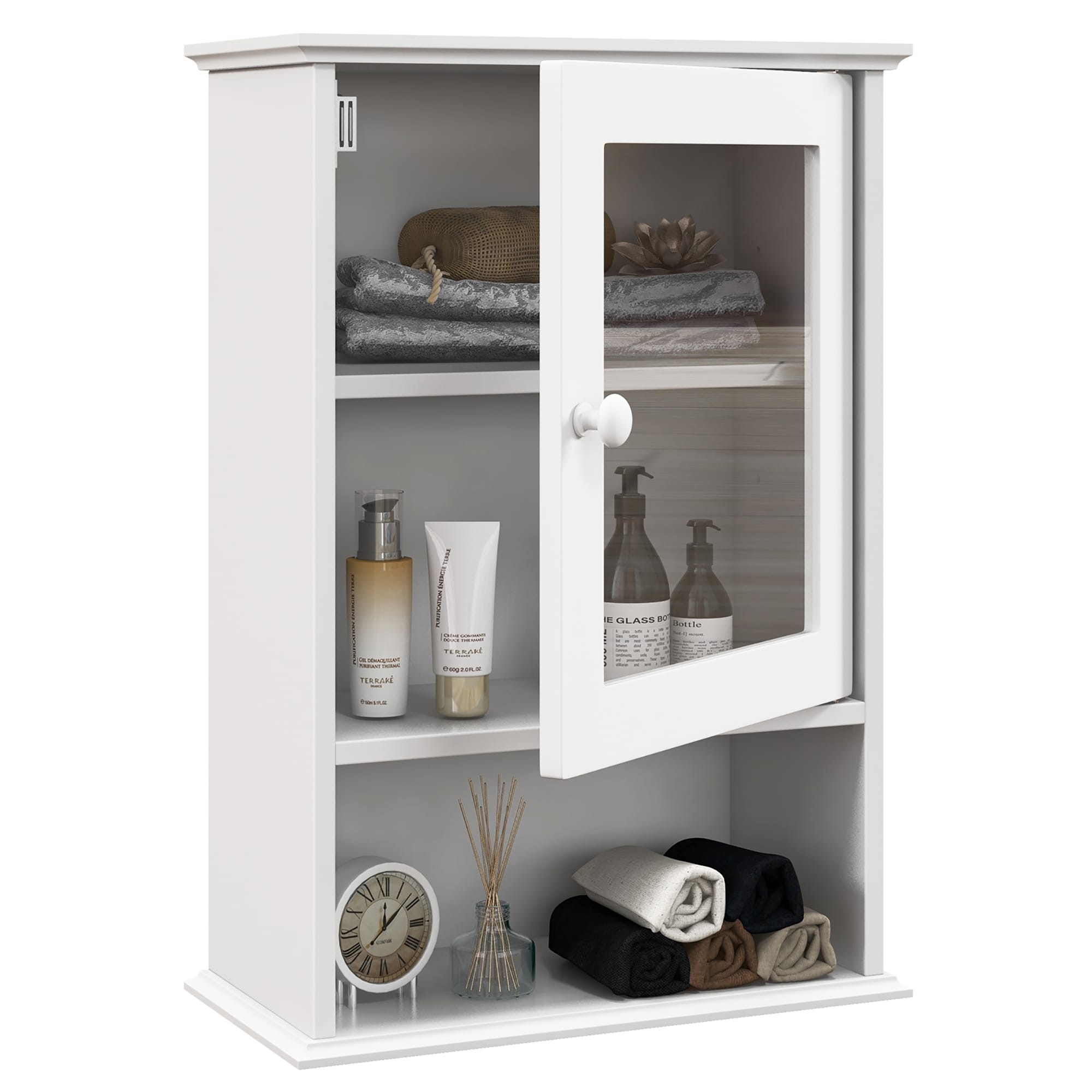 Gymax Bathroom Wall Cabinet Medicine Storage Cabinet w/ Open Shelf & Towel  Bar White