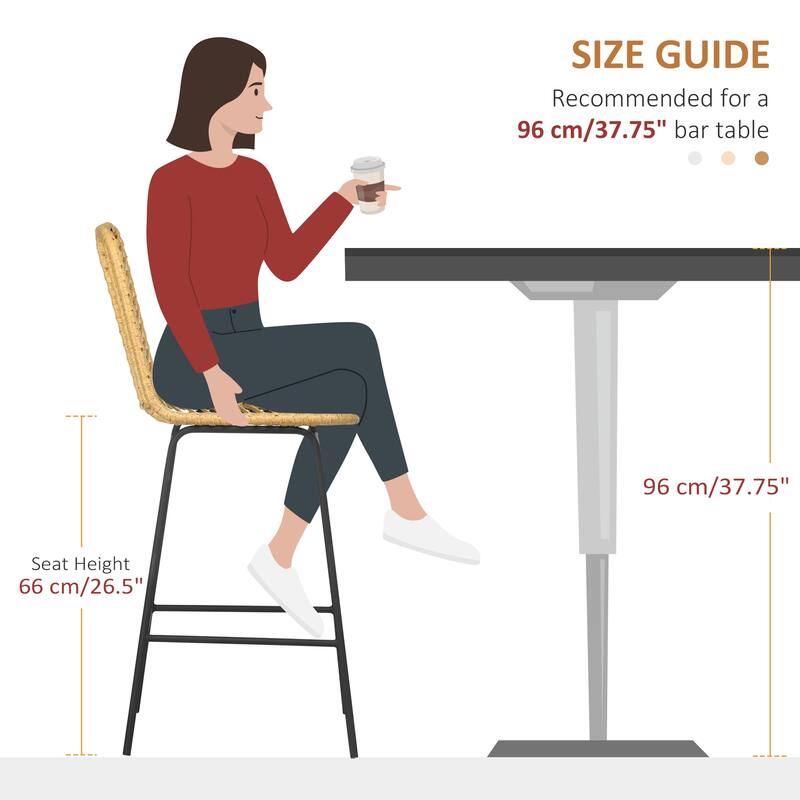 Modern Yellow Bar Stools with Breathable PE Rattan and Black Steel Frame Included Footrest - 16.75" W x 20.5" D x 40.25" H