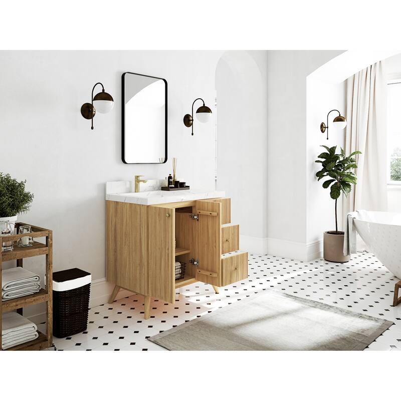 Willow Collections 36 in. W x 22 in. D Pasadena Solid Teak Left Offset Sink Bathroom Vanity with Countertop