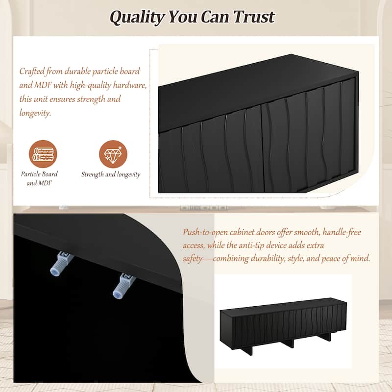 Retro Style Wood Grain TV Stand with Wavy Door Design for TVs up to 75", Rustic Media Console with Ample Storage Space