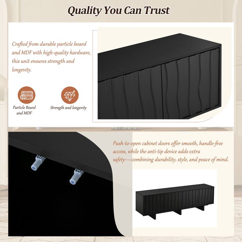 Wavy Door Design TV Stand for TVs up to 75", Retro TV Cabinet Media Console Table for Living Room