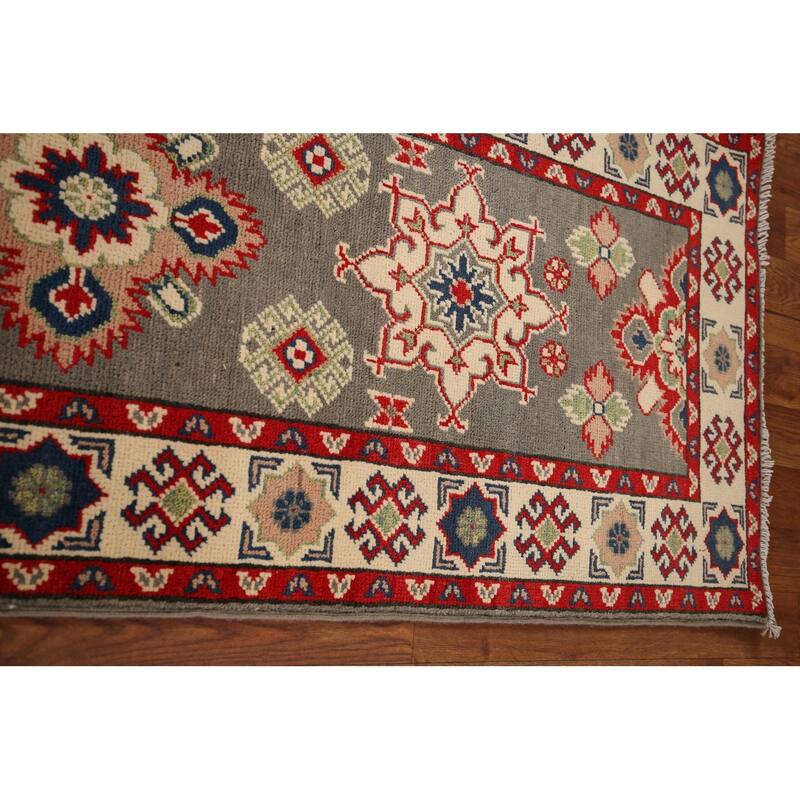 Geometric Kazak Oriental Runner Rug Handmade Wool Carpet - 2'1" x 19'2"