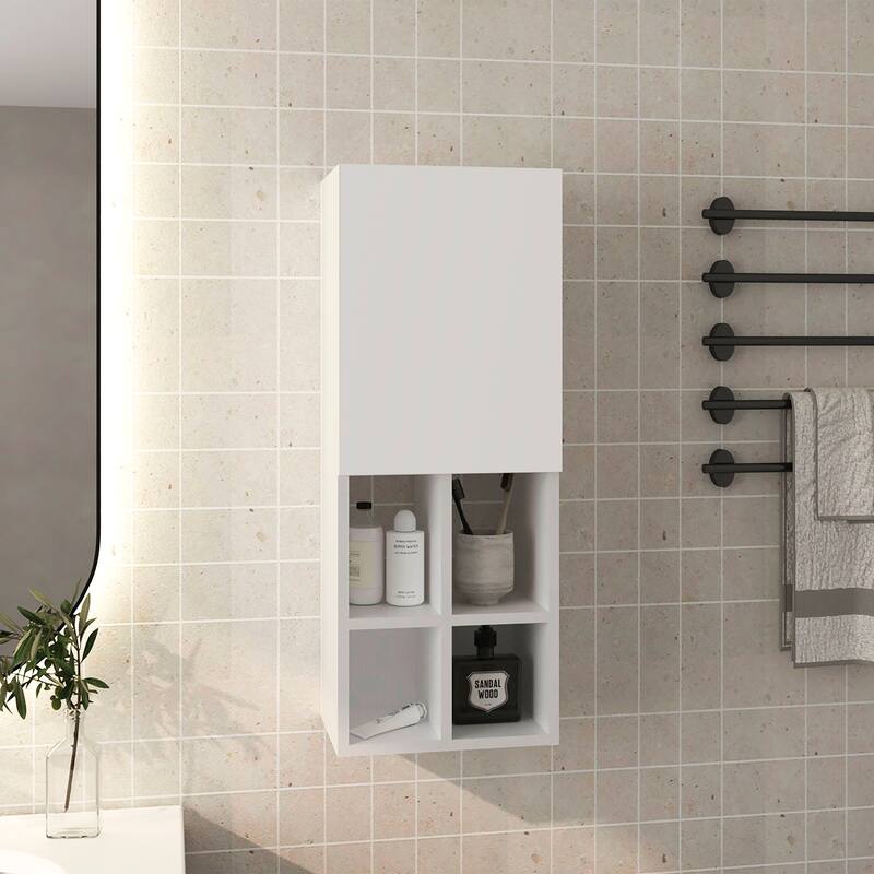 Wall Cabinet, 1 Door, 5 Shelves with durable engineered wood construction, White,easy to assemble - White