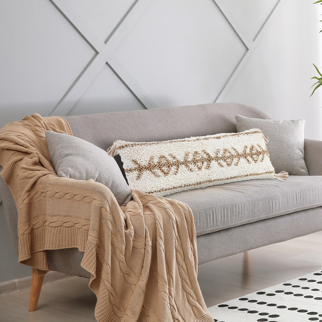 Sevita Boho-Chic Geometric Jute and Cotton Throw Pillow