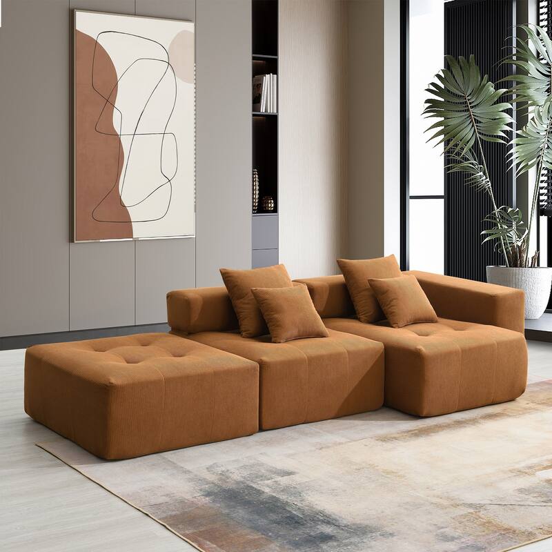 105.5" Modular L-Shaped 3-Seater Sofa with Tufted Design