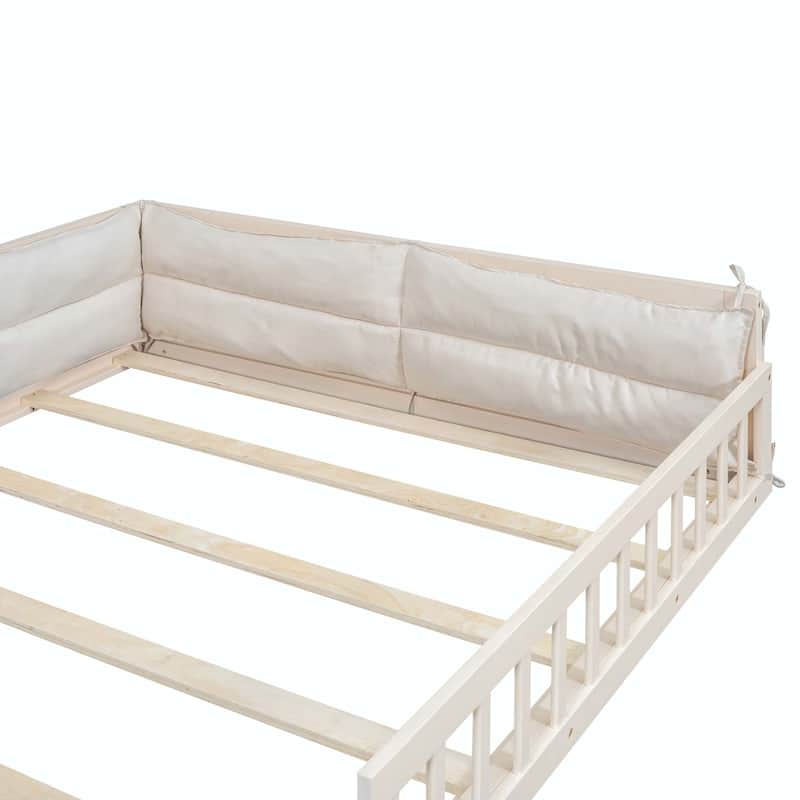Upholstered Platform Bed with Guardrail and Pillow
