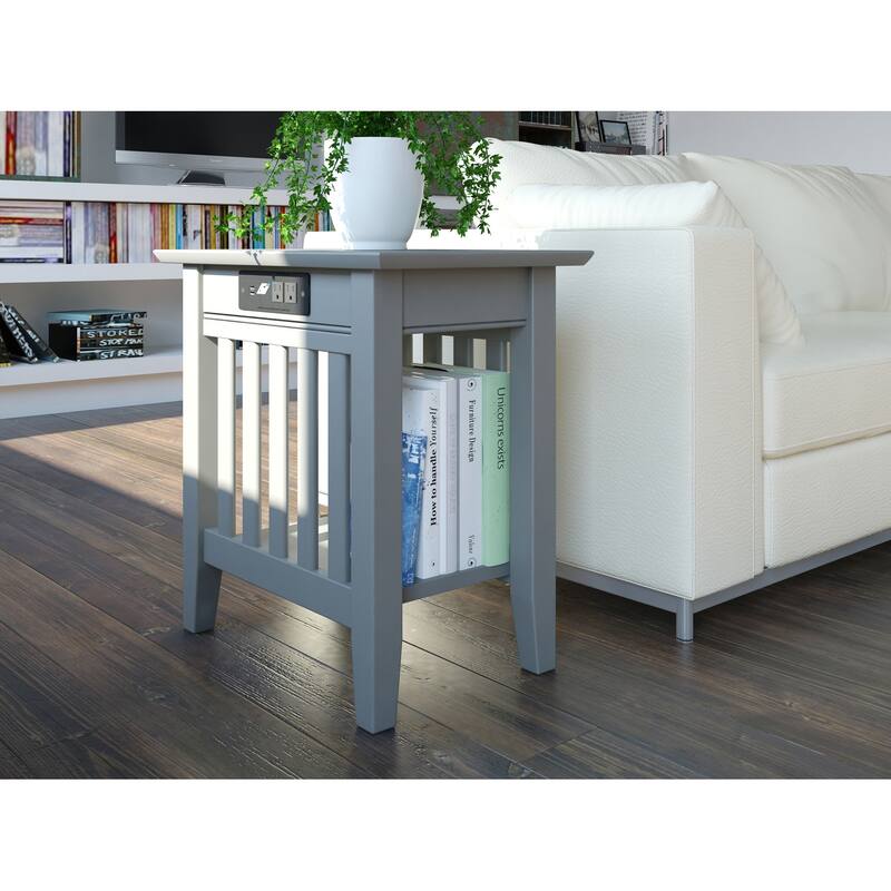 AFI Mission Chair Side Table Set of 2 with Built-in Charger