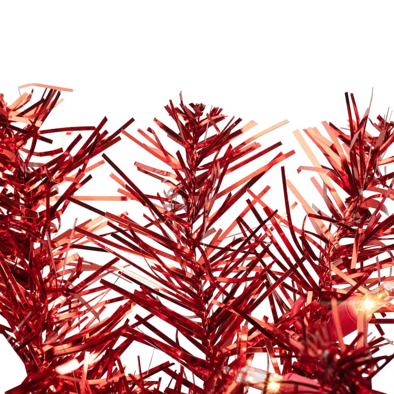 Pre-Lit Tinsel Artificial Christmas Wreath - 24" - Red - Clear Lights