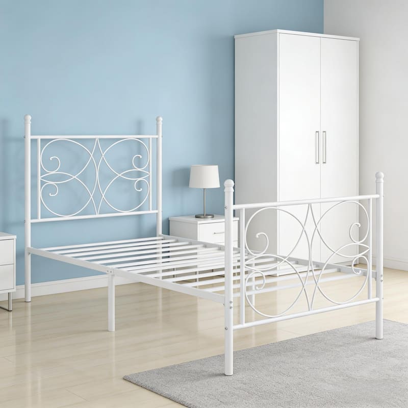 VECELO Metal Bed Frame with High Headboard and Footboard Platform Beds with Heavy Duty Mattress Foundation
