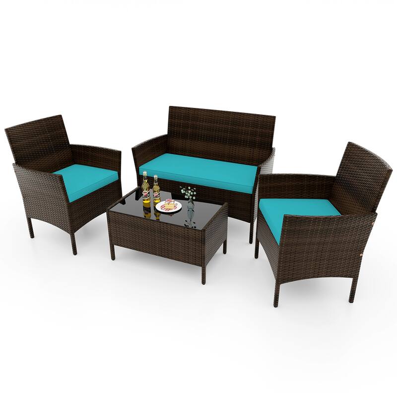 Costway 8 PCS Patio Furniture Set with Washable Cushions and Tempered - See Details