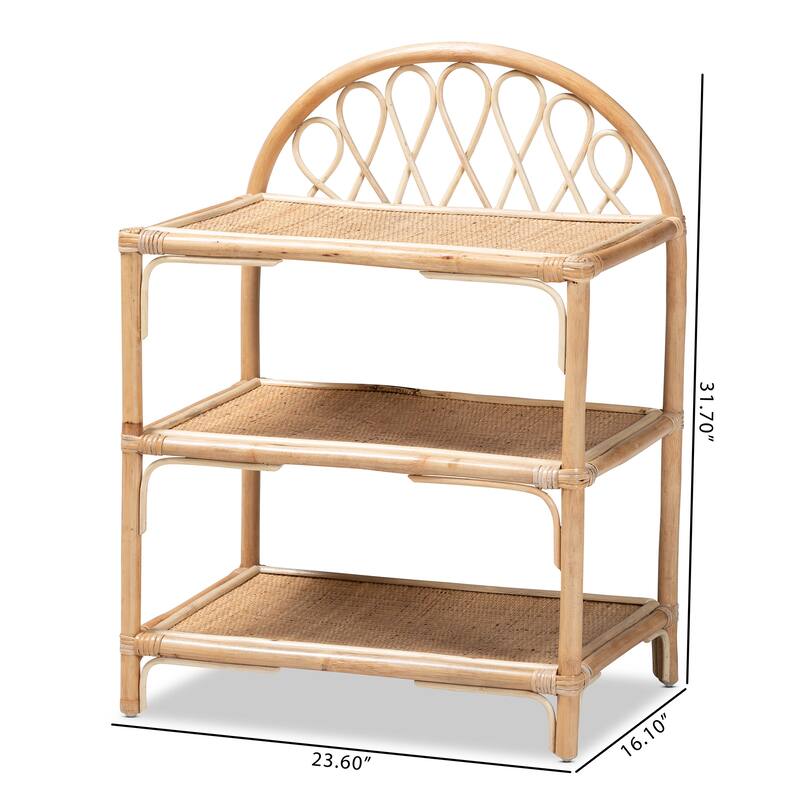 Redell Modern Bohemian Natural Brown Rattan 3-Tier Display Shelf