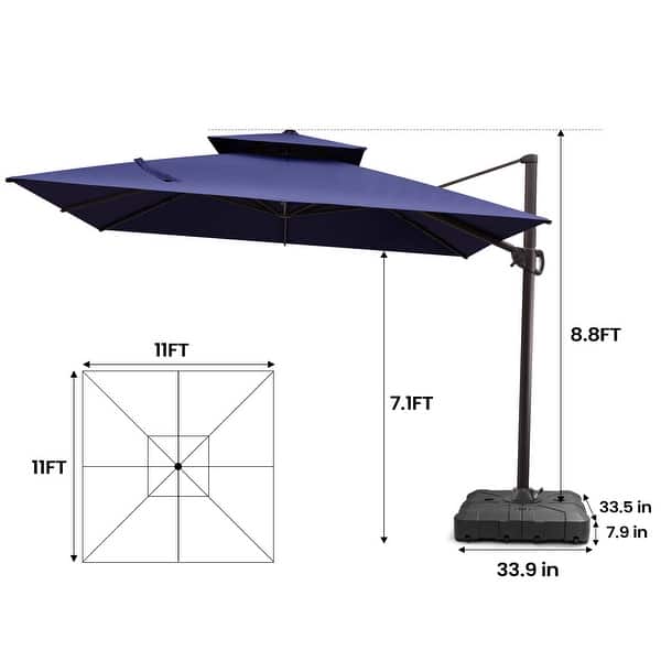 dimension image slide 2 of 10, Pellebant Outdoor Patio Cantilever Offset Umbrella 11 ft Double Top