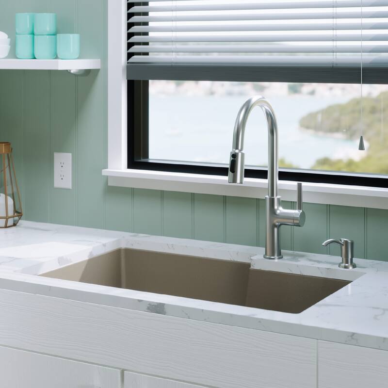Karran Undermount Large/Small Bowl Quartz Kitchen Sink - 32" x 21.25" x 9" - 32" x 21.25" x 9"