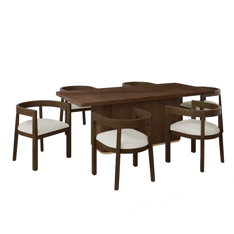 Christopher Knight Home - Moreau Rubberwood Tub Design Dining Chair with Table 7 Piece Dining Set - Beige+Walnut