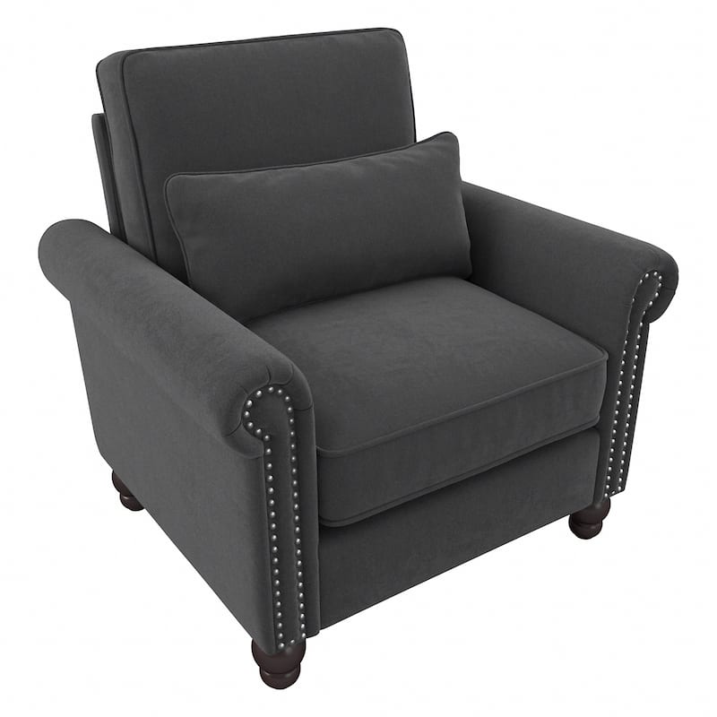 Coventry Accent Chair with Arms by Bush Furniture - Charcoal Gray Herringbone