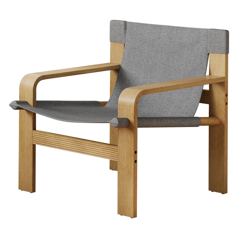 Detachable and washable Oak Accent Chair Wide Armrest Mid-Century Lounge Chair Linen Fabric Armchair & Solid Wood Frame