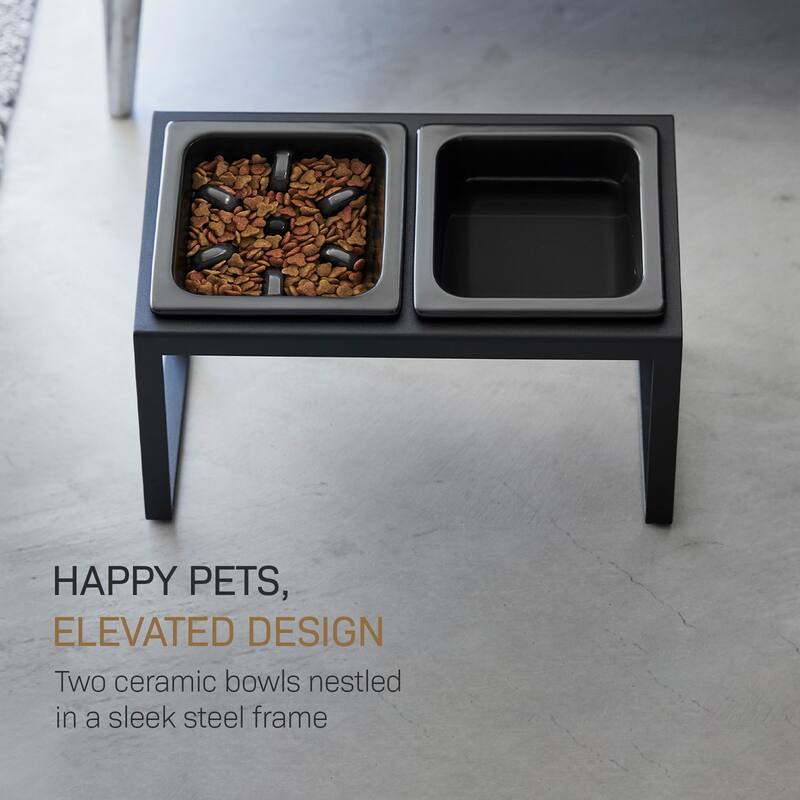 Yamazaki Home Slow Feeder Pet Bowl, Steel and Ceramic, 0.75 cups, 180 ml - L 6.1 x W 11.42 x H 6.93 inches