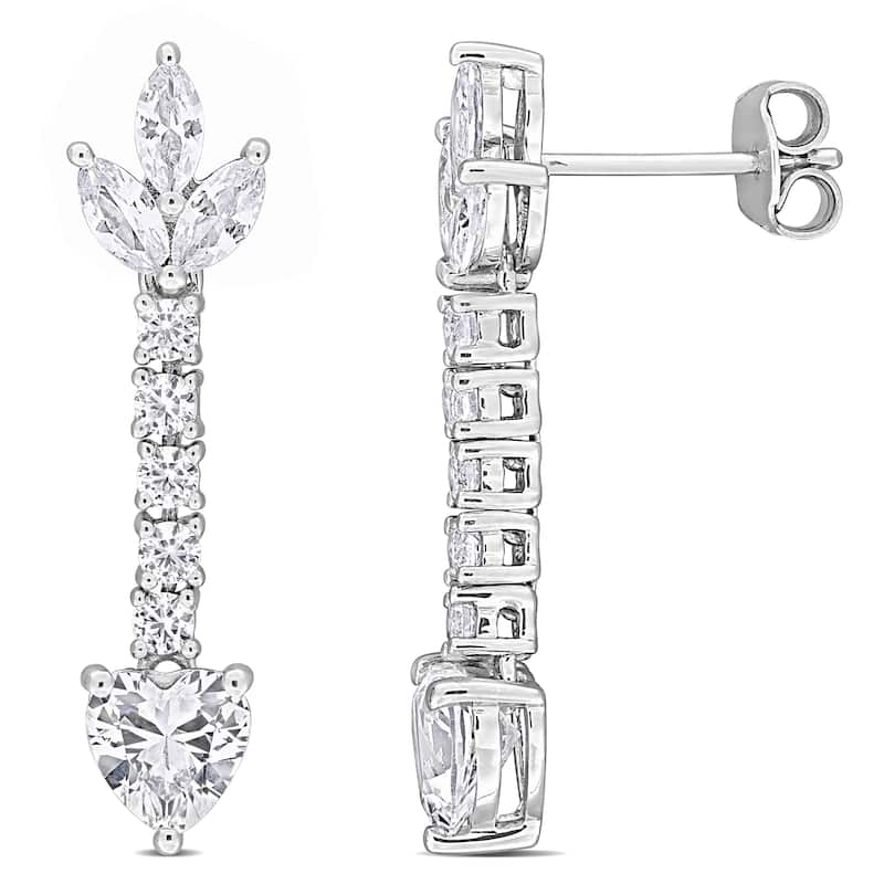 Miadora 3 5/8ct TGW Created White Sapphire Heart Drop Earrings Sterling Silver
