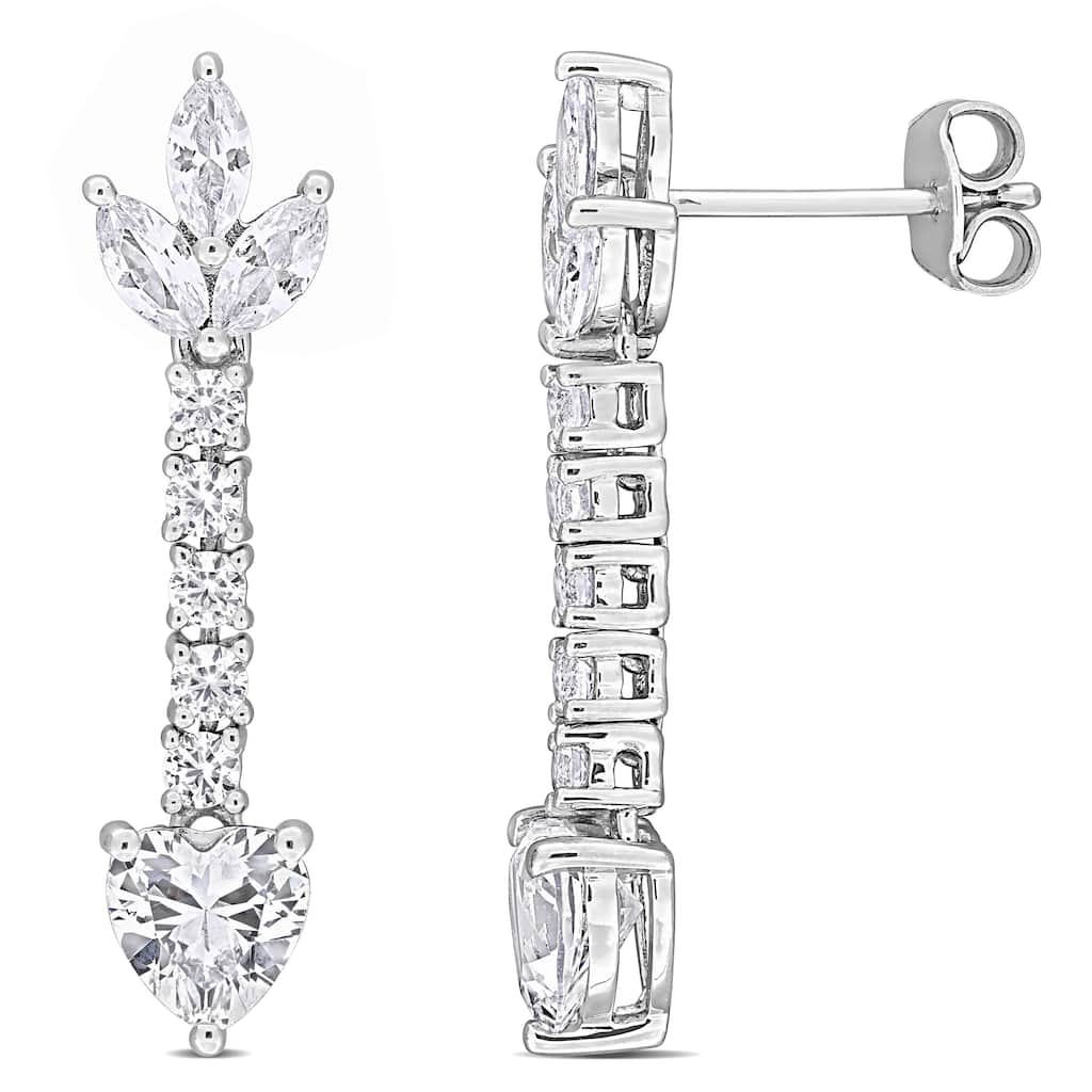 Miadora 3 5/8ct TGW Created White Sapphire Heart Drop Earrings Sterling Silver