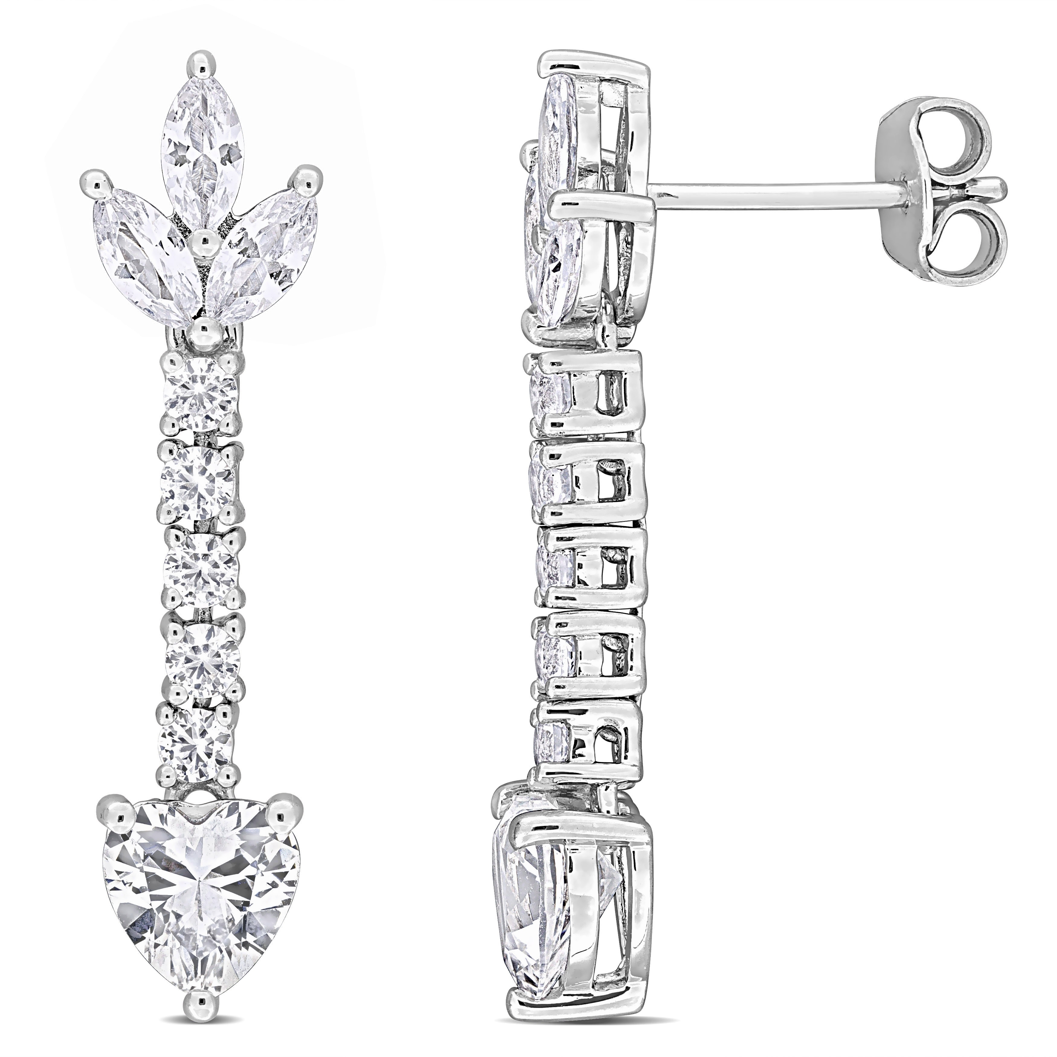 Miadora 3 5/8ct TGW Created White Sapphire Heart Drop Earrings Sterling Silver